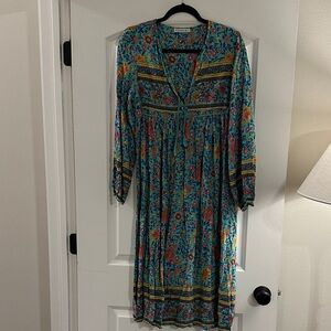 Floral Midi Boho Dress Medium 8/10 Hippie Gypsy Peasant Cottagecore Coquette
